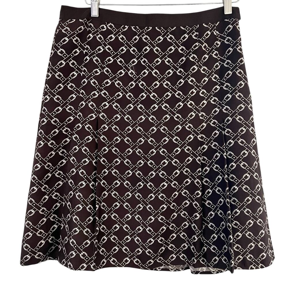 J. Crew Y2K Pleated Silk Skirt 8 Brown Cream Equestrian Preppy Classic Sporty